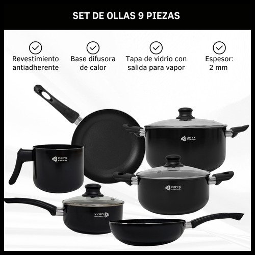 Batería de Cocina Antiadherentes de 9 Piezas
