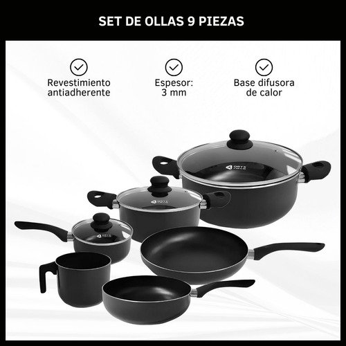 Set de Ollas y Sartenes Antiadherentes de 9 Piezas