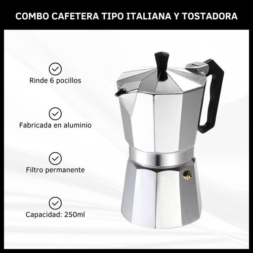 Combo Tostadora Eléctrica + Cafetera Estilo Italiana