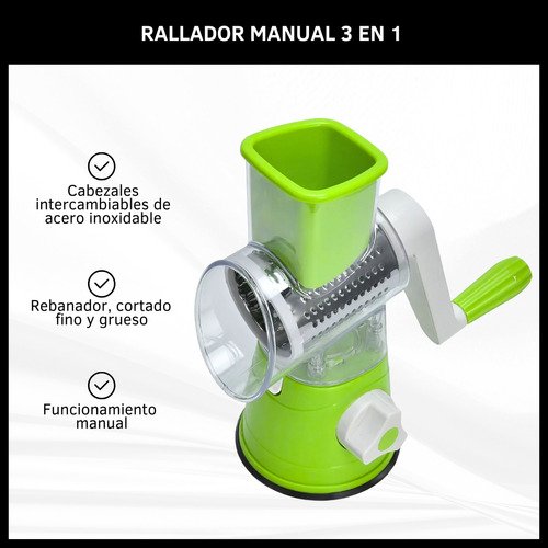 Rallador Manual 3 en 1: Picador, Cortador y Rebanador