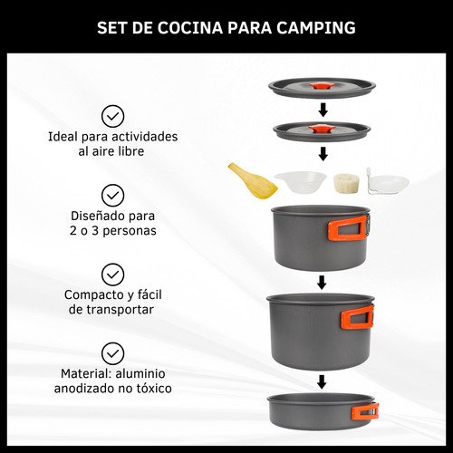 Juego de Ollas Cocina para Camping 3 en 1