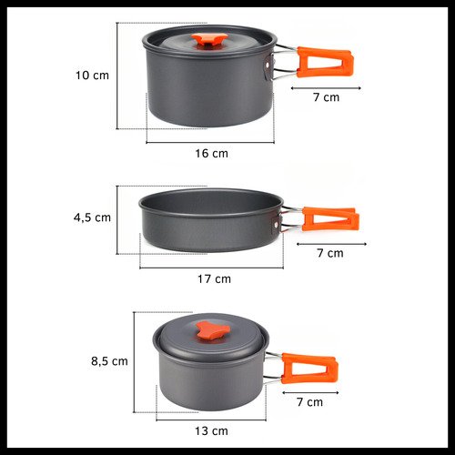 Juego de Ollas Cocina para Camping 3 en 1