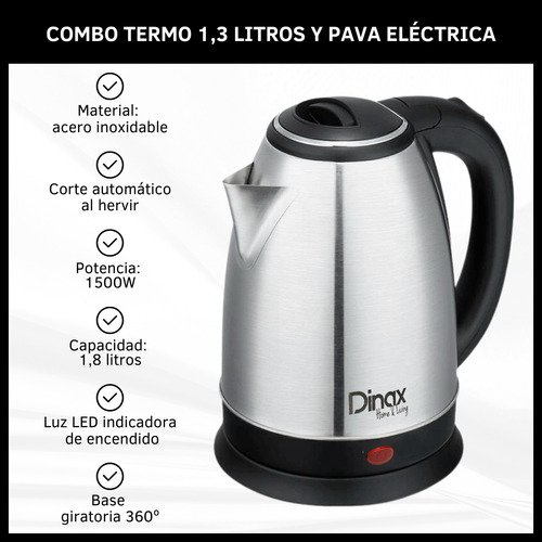 Combo Pava Eléctrica + Termo de Acero Inoxidable