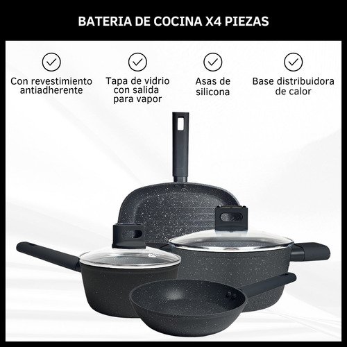 Set de Batería de Cocina Antiadherente de 4 Piezas