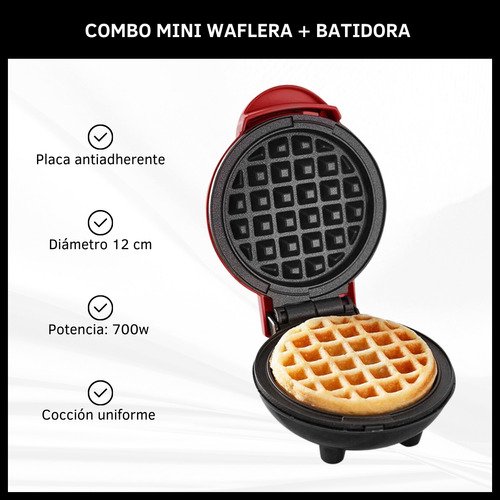 Mini Waflera Eléctrica y Batidora de Mano