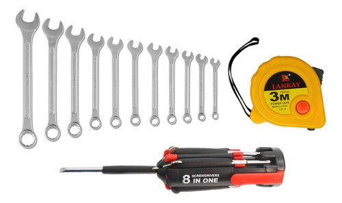 Set de Llaves Combinadas 8 en 1 + Cinta Métrica
