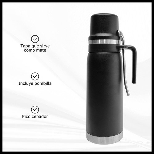 Termo 1L con Mate y Bombilla de Acero Inoxidable