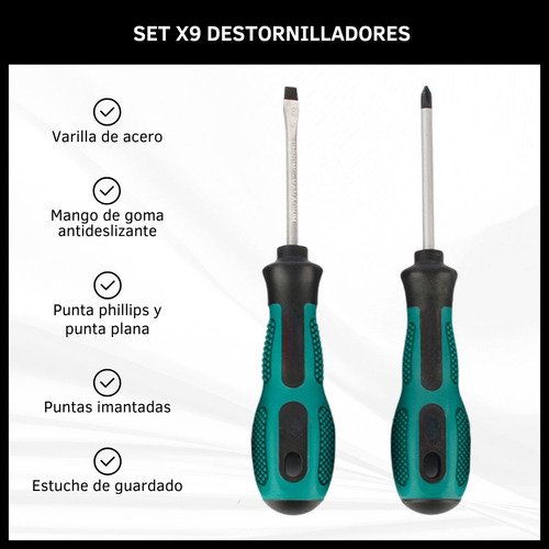 Juego de 9 Destornilladores Imantados