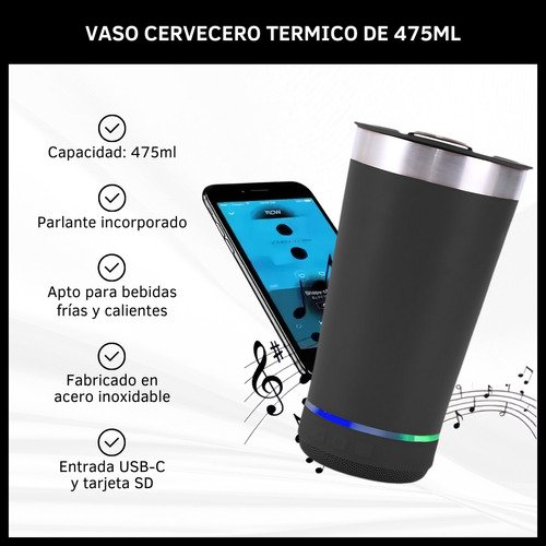 Vaso Térmico con Parlante Bluetooth