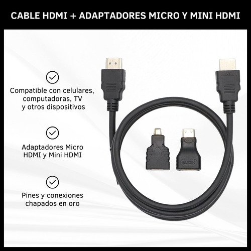 Cable HDMI con Adaptadores Micro y Mini