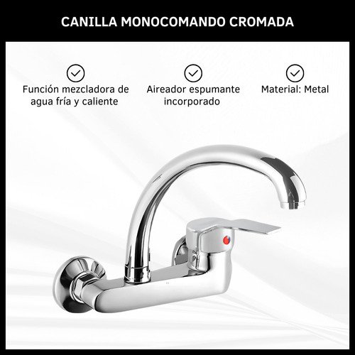 Grifería De Cocina Monocomando Pared Cisne Y Cromada