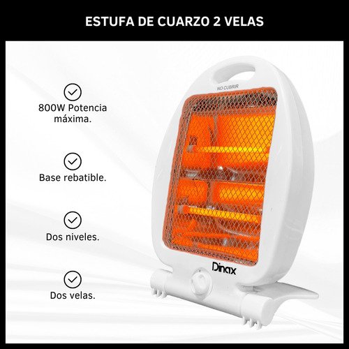 Estufa De Cuarzo Eléctrica 2 Velas Halógena