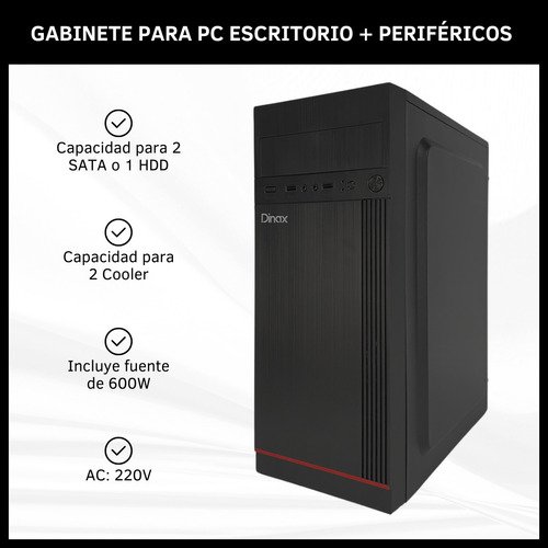 Gabinete para PC con Fuente, Teclado, Mouse y Parlantes